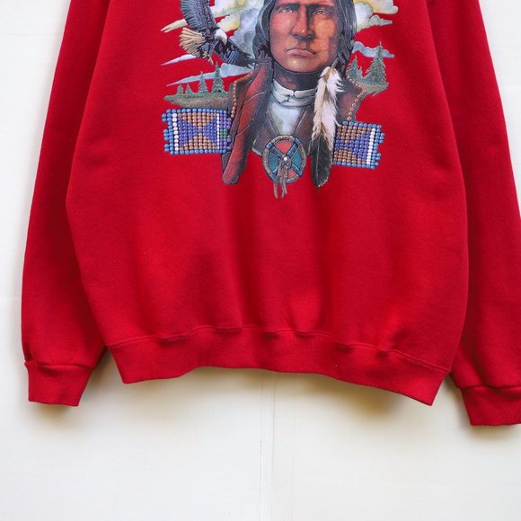 Vintage Lee Sport XL Native American Indian Tribe Man Crewneck Sweatshirt Red - Picture 8 of 10